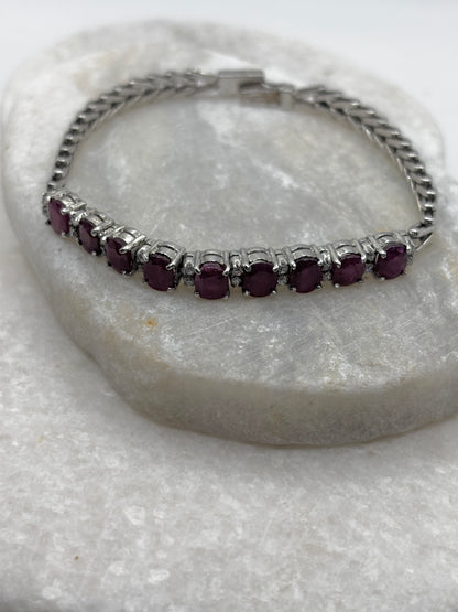 925 Sterling Silver Ruby Bracelet - 12cts - 19cm