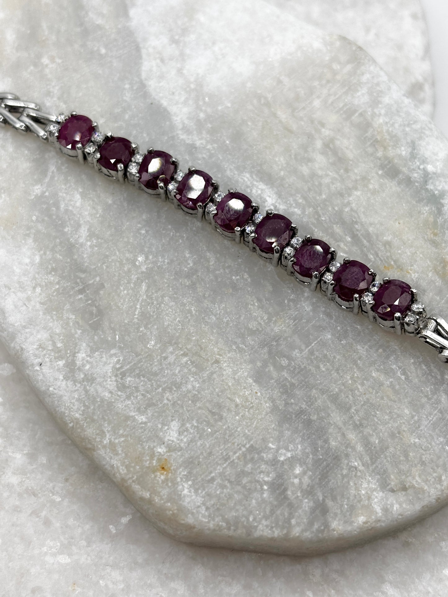 925 Sterling Silver Ruby Bracelet - 12cts - 19cm