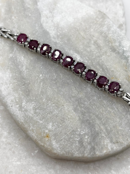 925 Sterling Silver Ruby Bracelet - 12cts - 19cm