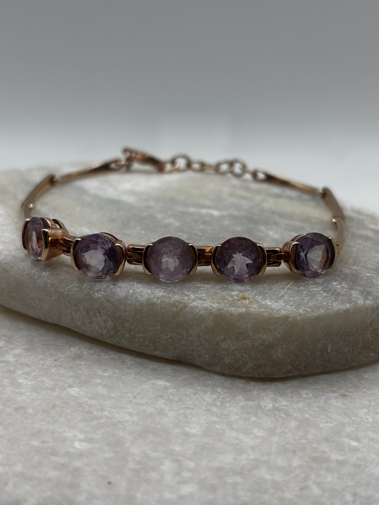 925 Sterling Silver Pink Gilded Rose de France Amethyst Bracelet - 20cm