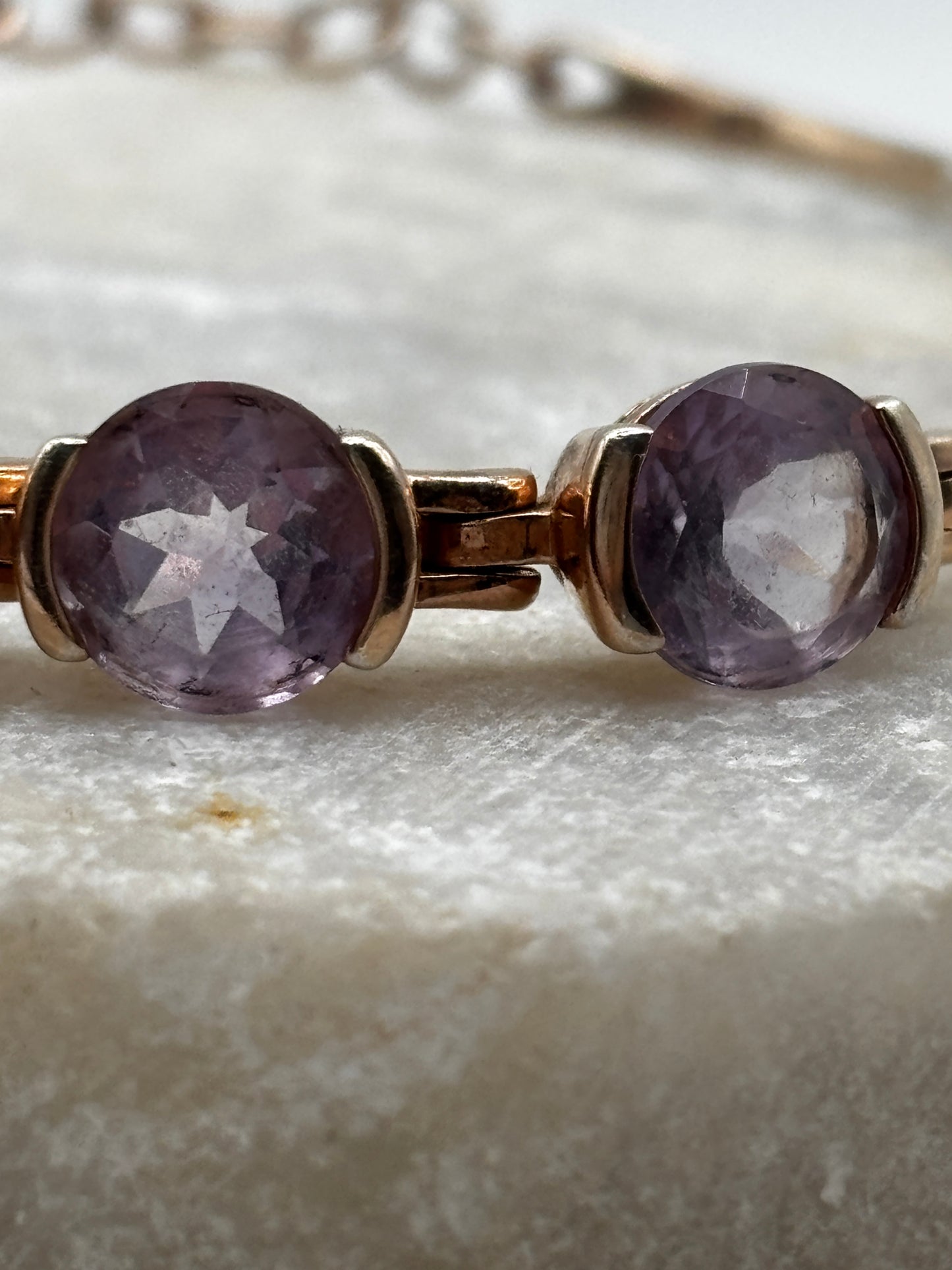 925 Sterling Silver Pink Gilded Rose de France Amethyst Bracelet - 20cm