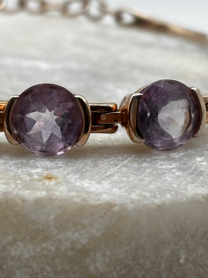 925 Sterling Silver Pink Gilded Rose de France Amethyst Bracelet - 20cm