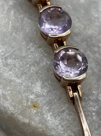925 Sterling Silver Pink Gilded Rose de France Amethyst Bracelet - 20cm