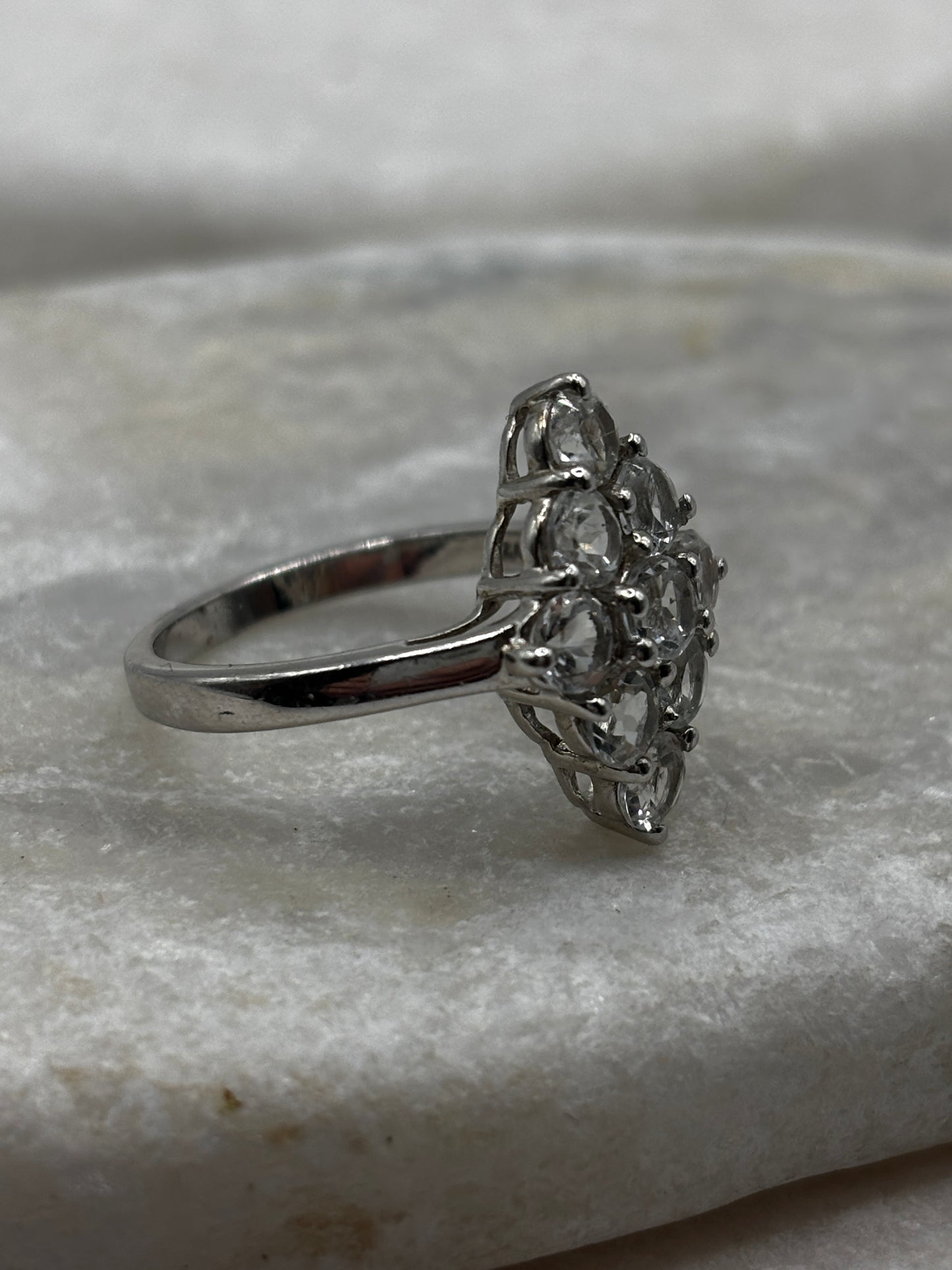 925 Sterling Silver Beryl Cluster Ring - Size Q