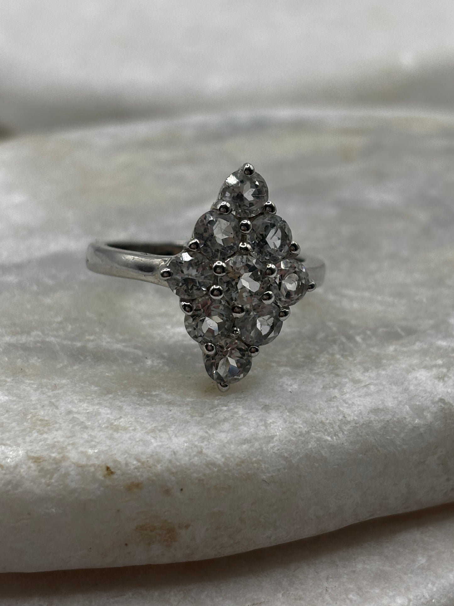925 Sterling Silver Beryl Cluster Ring - Size Q