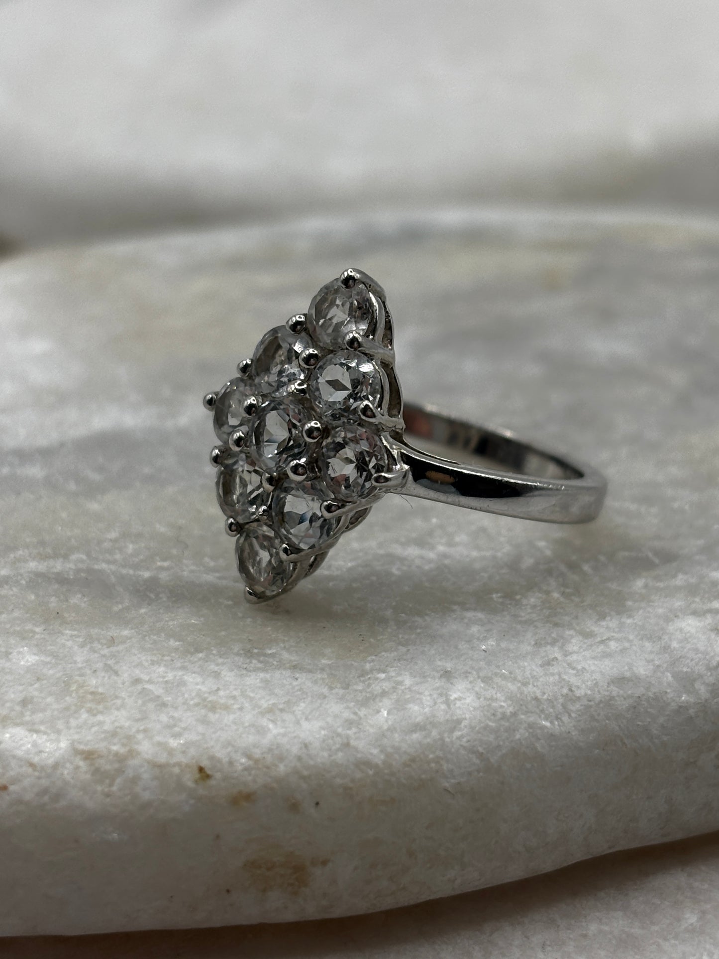925 Sterling Silver Beryl Cluster Ring - Size Q