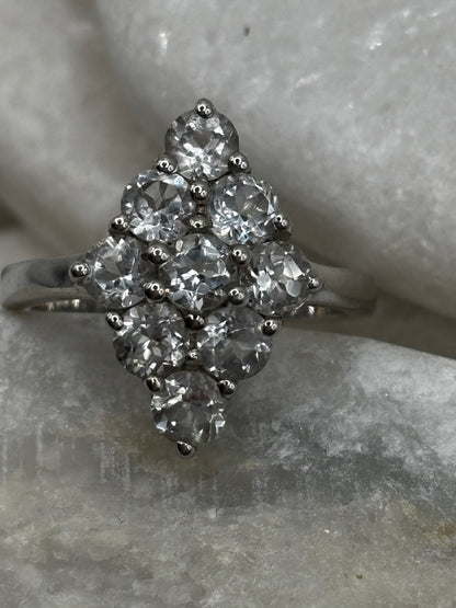 925 Sterling Silver Beryl Cluster Ring - Size Q
