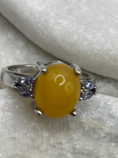 925 Sterling Silver Opal and Tanzanite Trilogy Ring - Size S