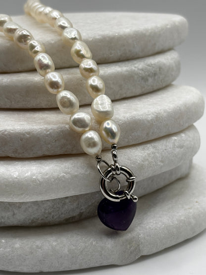925 Sterling Silver Amethyst & Kaori Cultured Pearl Necklace