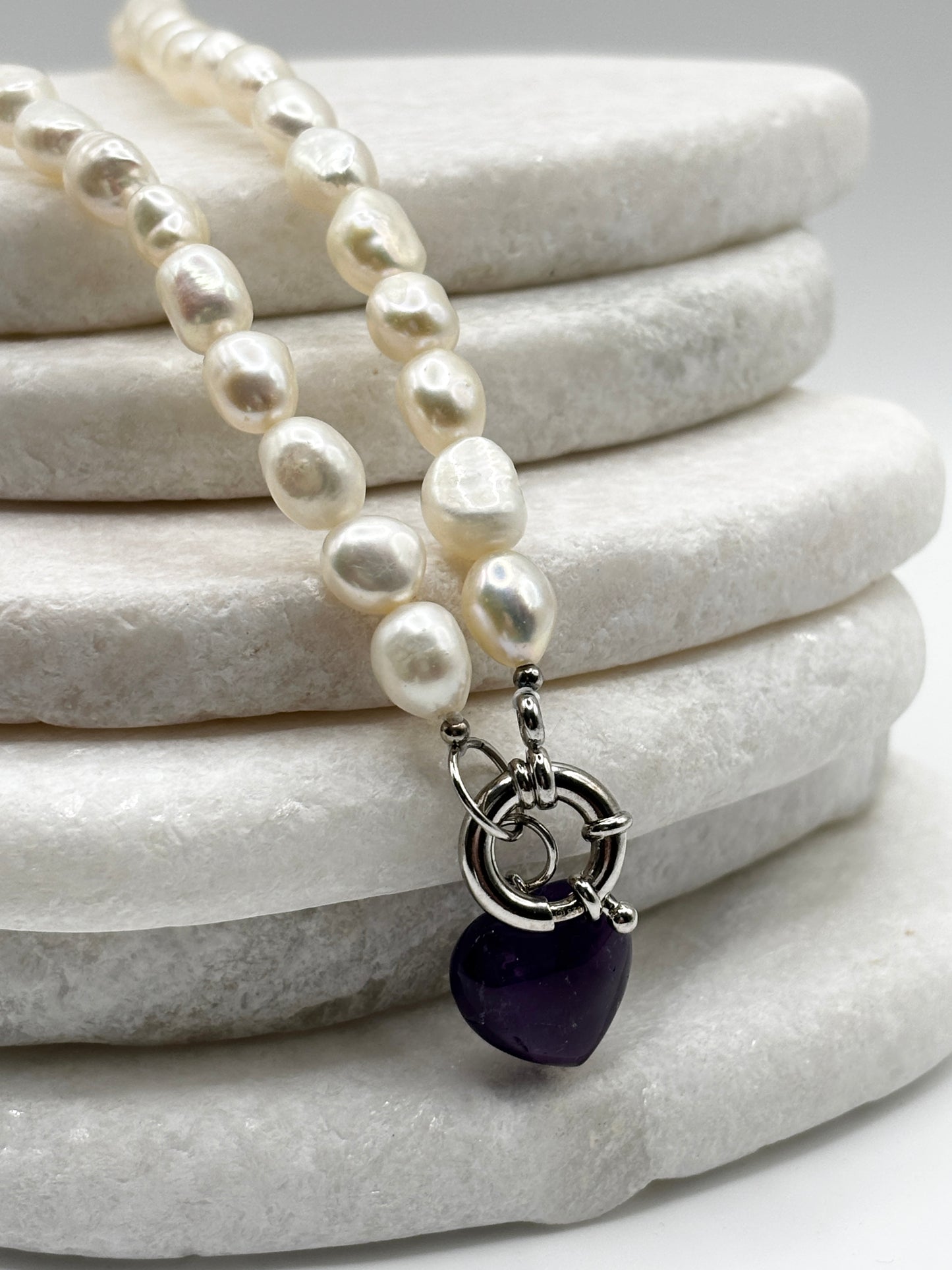 925 Sterling Silver Amethyst & Kaori Cultured Pearl Necklace