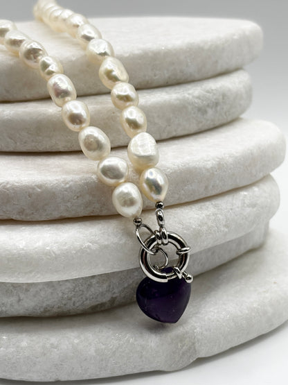 925 Sterling Silver Amethyst & Kaori Cultured Pearl Necklace