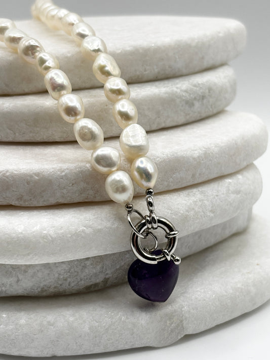 925 Sterling Silver Amethyst & Kaori Cultured Pearl Necklace