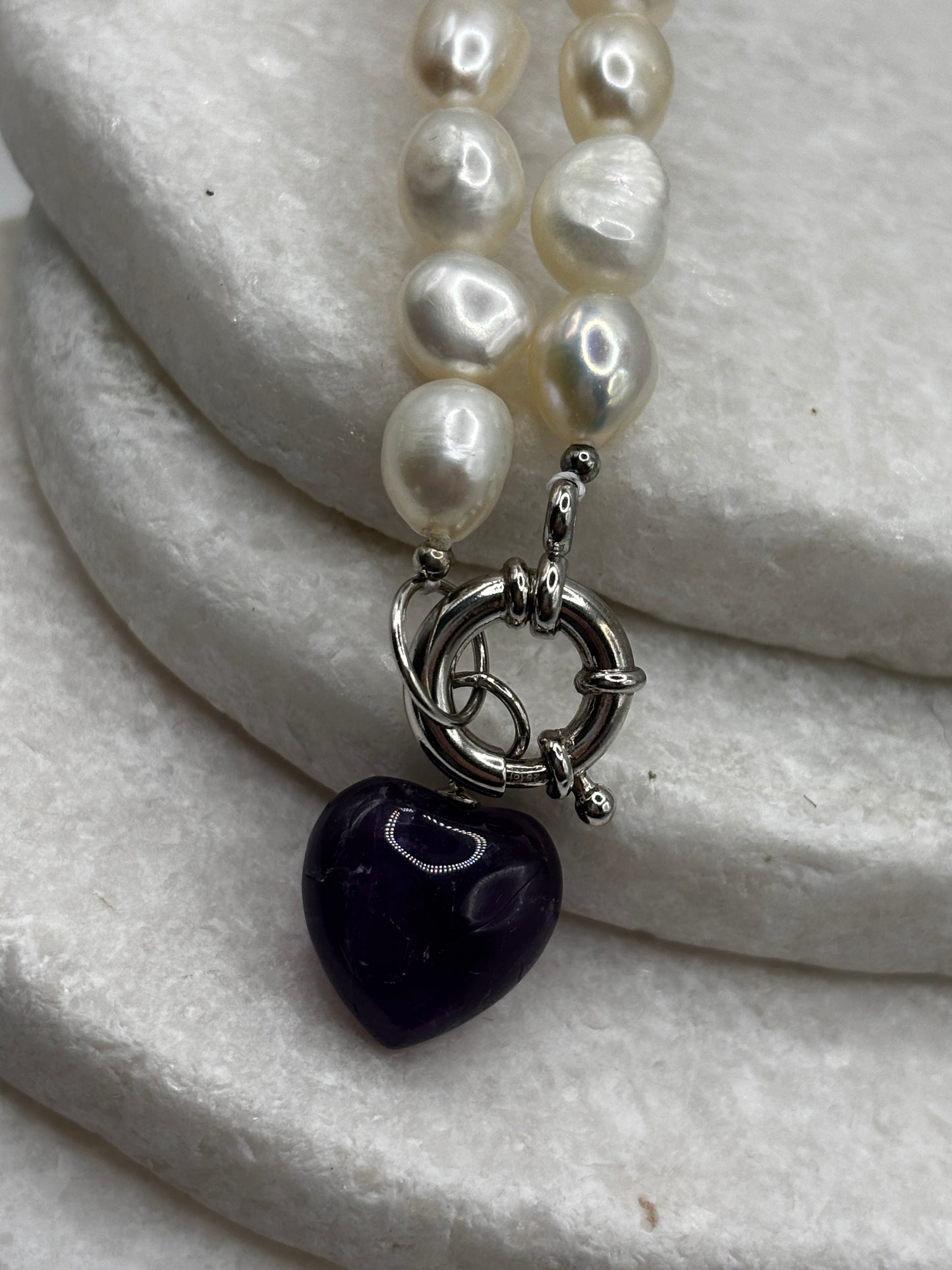 925 Sterling Silver Amethyst & Kaori Cultured Pearl Necklace