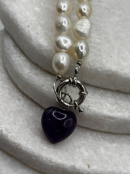 925 Sterling Silver Amethyst & Kaori Cultured Pearl Necklace