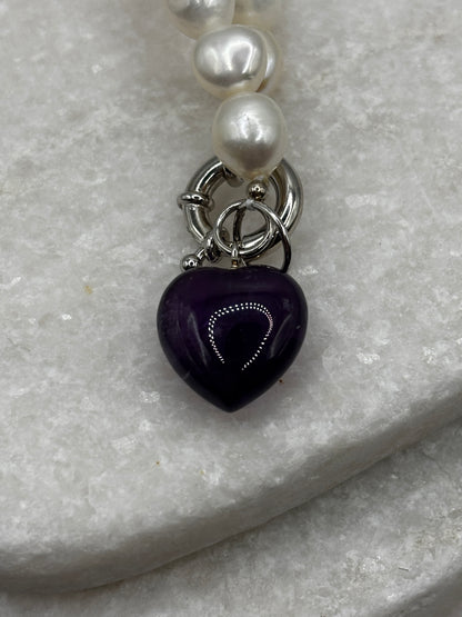 925 Sterling Silver Amethyst & Kaori Cultured Pearl Necklace