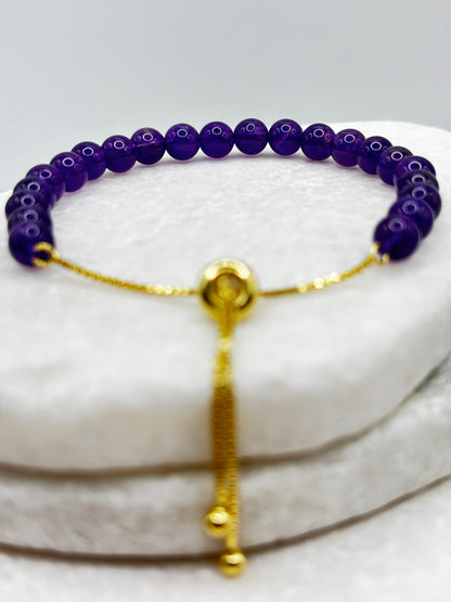 925 Sterling Silver Amethyst Gilded Slider Bracelet