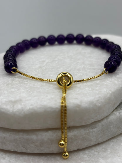 925 Sterling Silver Amethyst Gilded Slider Bracelet