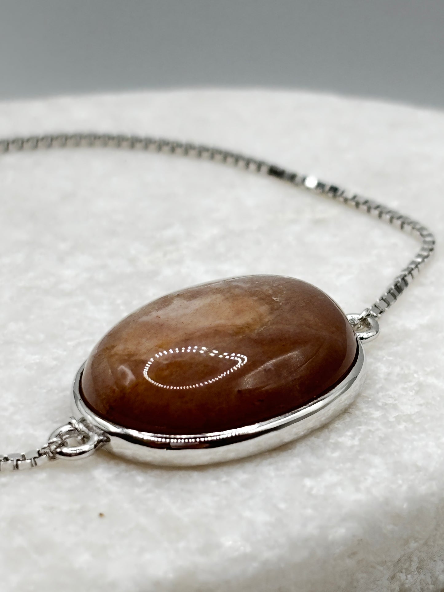925 Sterling Silver Peach Moonstone Slider Bracelet