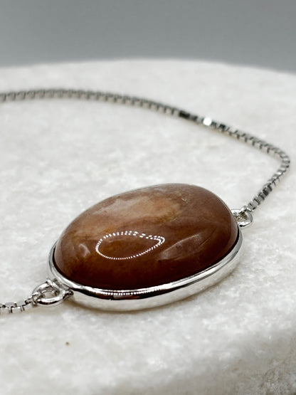 925 Sterling Silver Peach Moonstone Slider Bracelet
