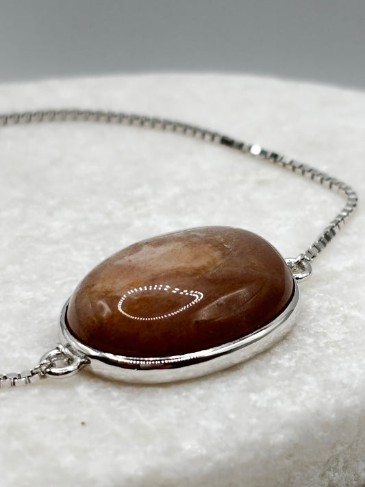 925 Sterling Silver Peach Moonstone Slider Bracelet