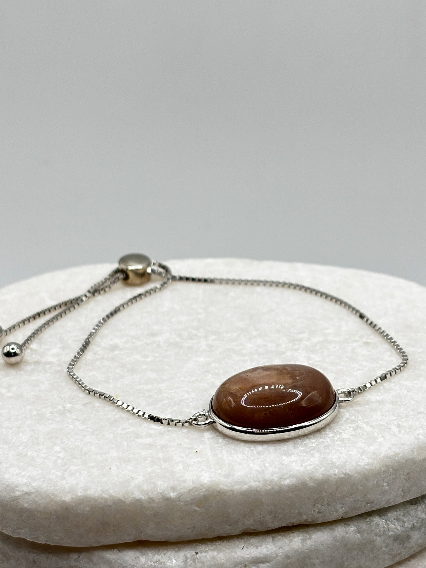925 Sterling Silver Peach Moonstone Slider Bracelet