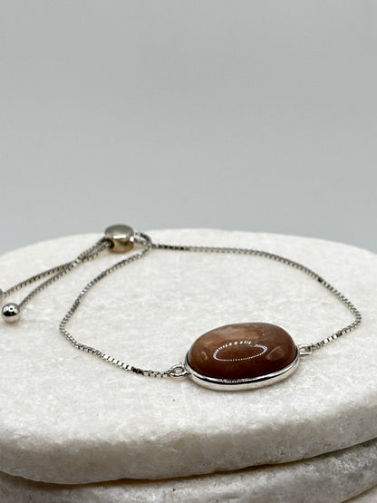 925 Sterling Silver Peach Moonstone Slider Bracelet