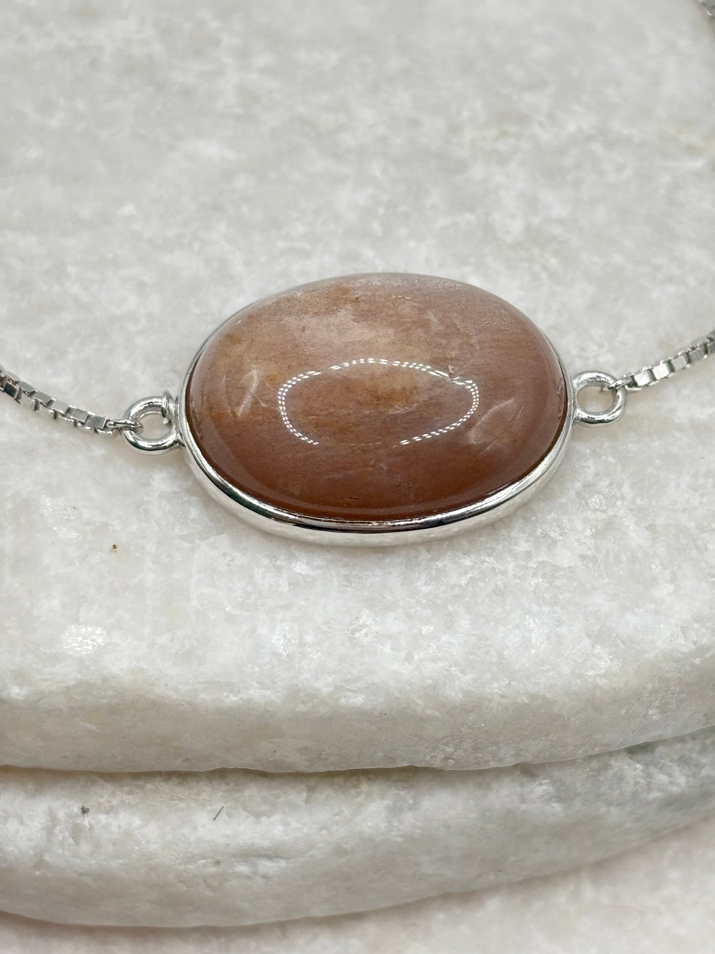 925 Sterling Silver Peach Moonstone Slider Bracelet