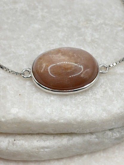 925 Sterling Silver Peach Moonstone Slider Bracelet