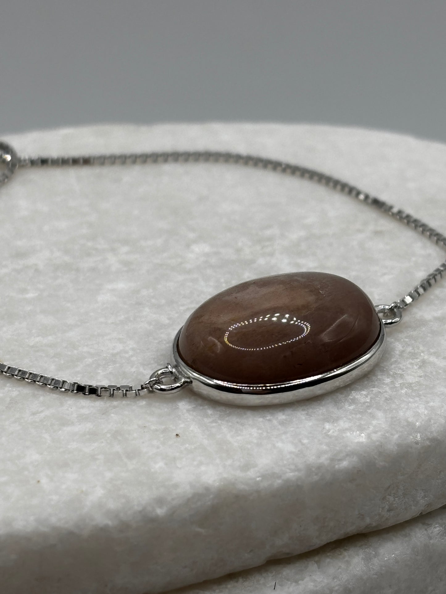 925 Sterling Silver Peach Moonstone Slider Bracelet