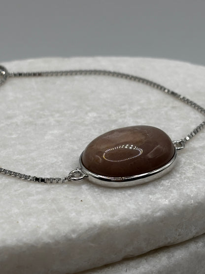 925 Sterling Silver Peach Moonstone Slider Bracelet