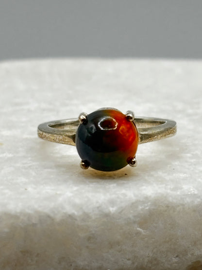 925 Sterling Silver Peacock Opal Ring - Size J/K