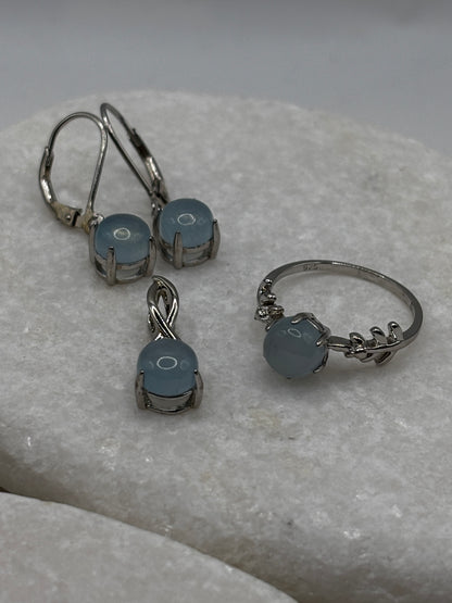 Genuine 925 Sterling Silver Aquamarine Set - Ring, Earrings & Pendant
