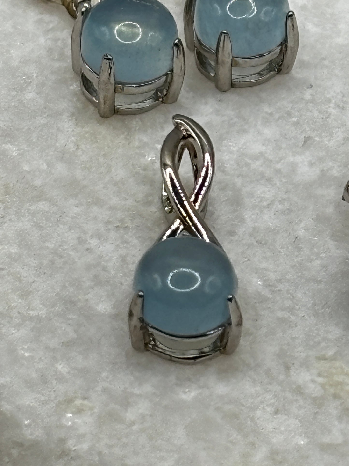 Genuine 925 Sterling Silver Aquamarine Set - Ring, Earrings & Pendant