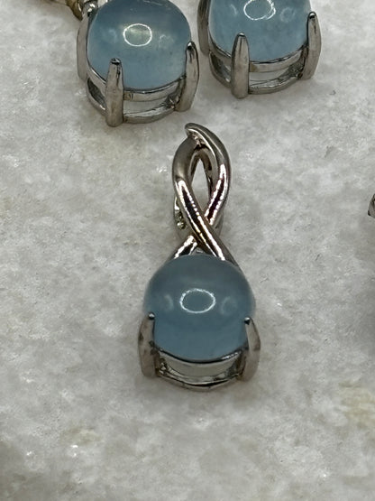 Genuine 925 Sterling Silver Aquamarine Set - Ring, Earrings & Pendant