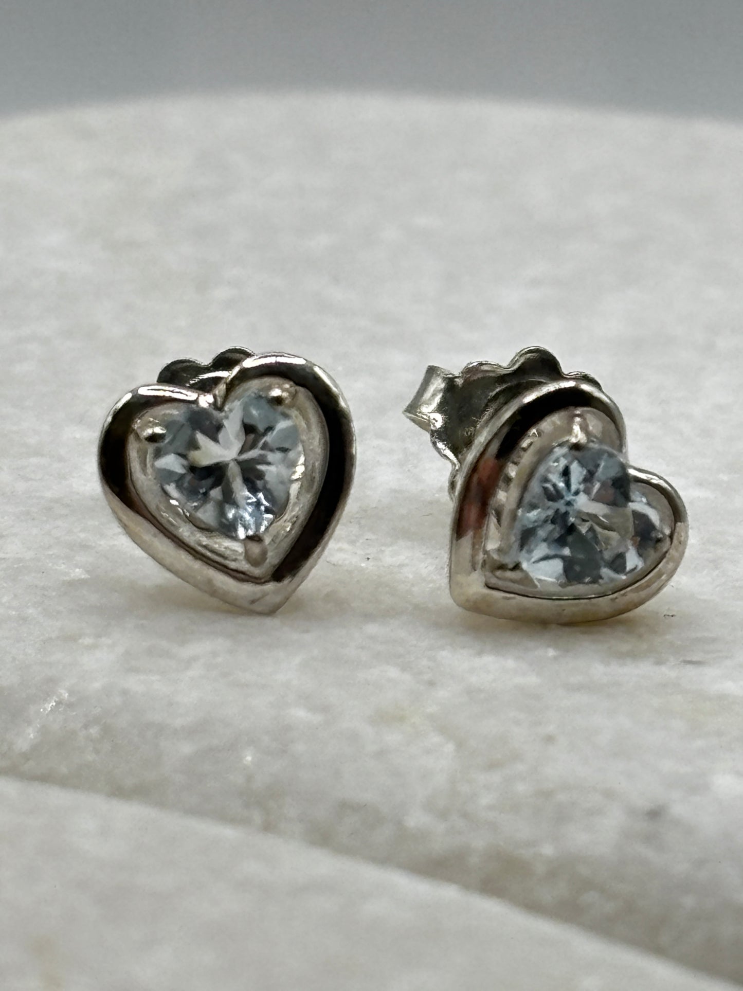 925 Sterling Silver Aquamarine Earrings Heart Studs