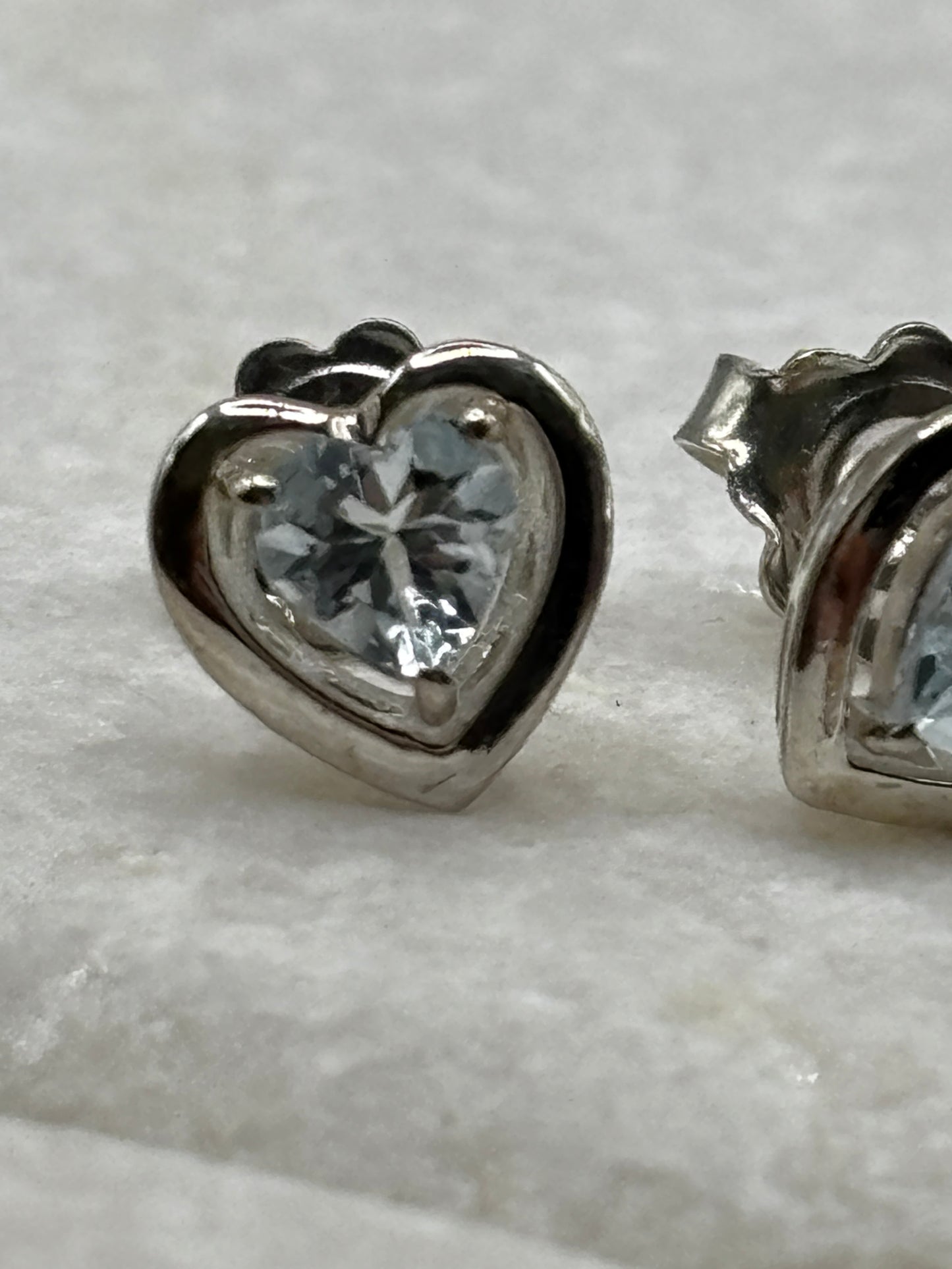 925 Sterling Silver Aquamarine Earrings Heart Studs