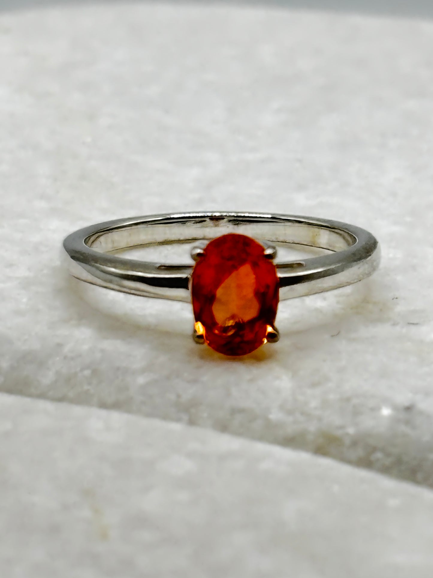 925 Sterling Silver Padparadscha Solitaire Ring - Size L/M