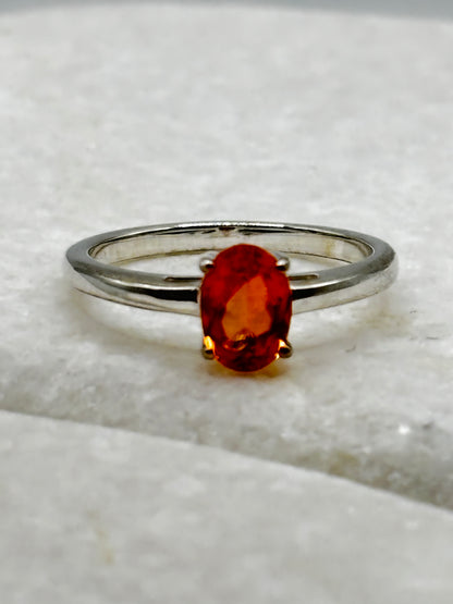 925 Sterling Silver Padparadscha Solitaire Ring - Size L/M