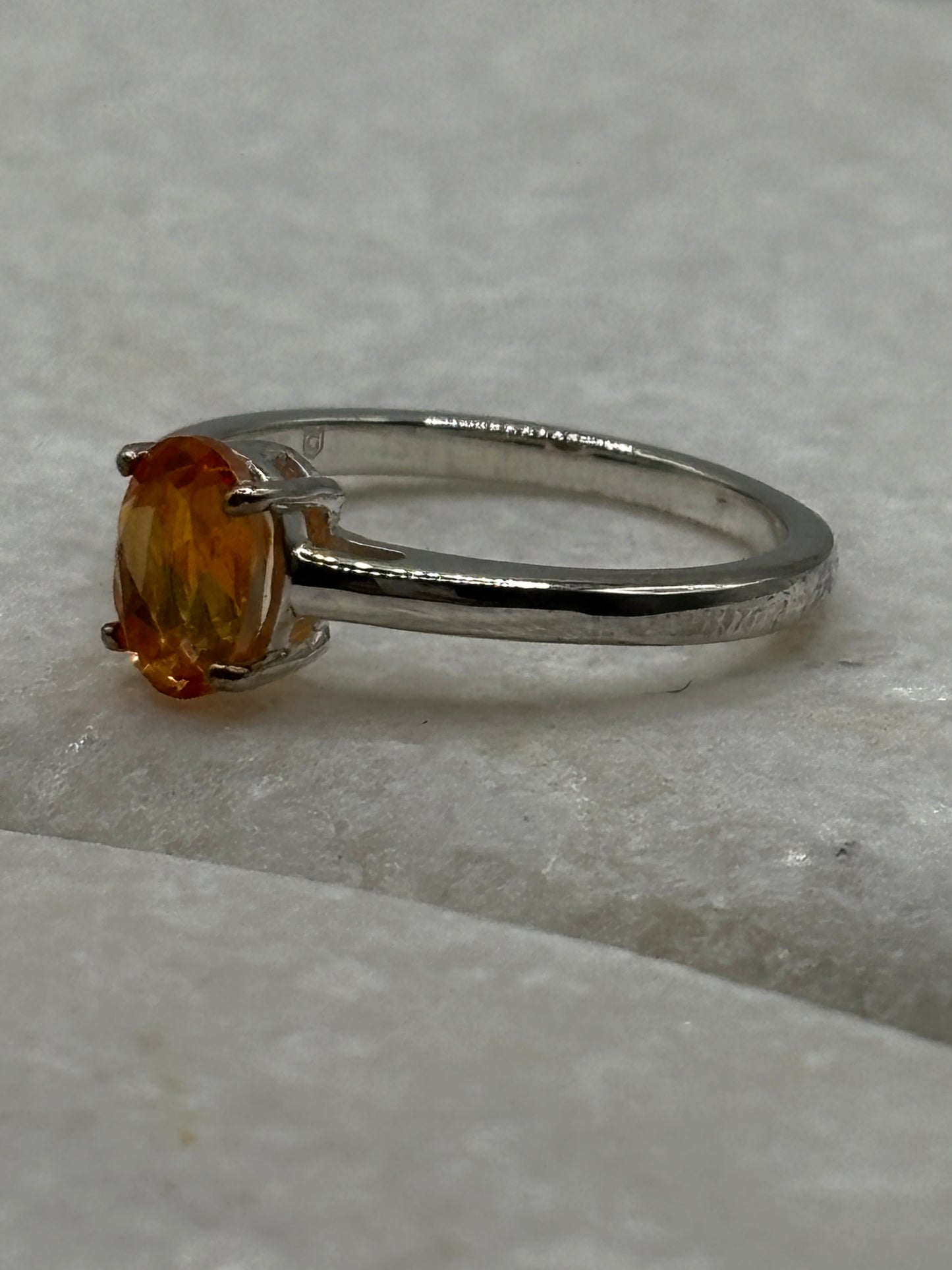925 Sterling Silver Padparadscha Solitaire Ring - Size L/M