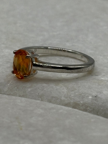 925 Sterling Silver Padparadscha Solitaire Ring - Size L/M