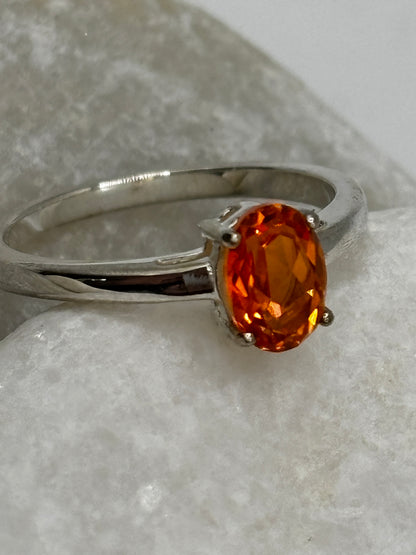 925 Sterling Silver Padparadscha Solitaire Ring - Size L/M