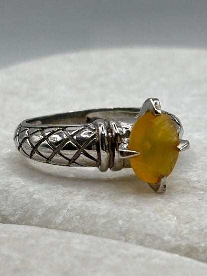 925 Sterling Silver Ethiopian Opal Solitaire Ring - Size N/O