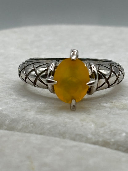 925 Sterling Silver Ethiopian Opal Solitaire Ring - Size N/O