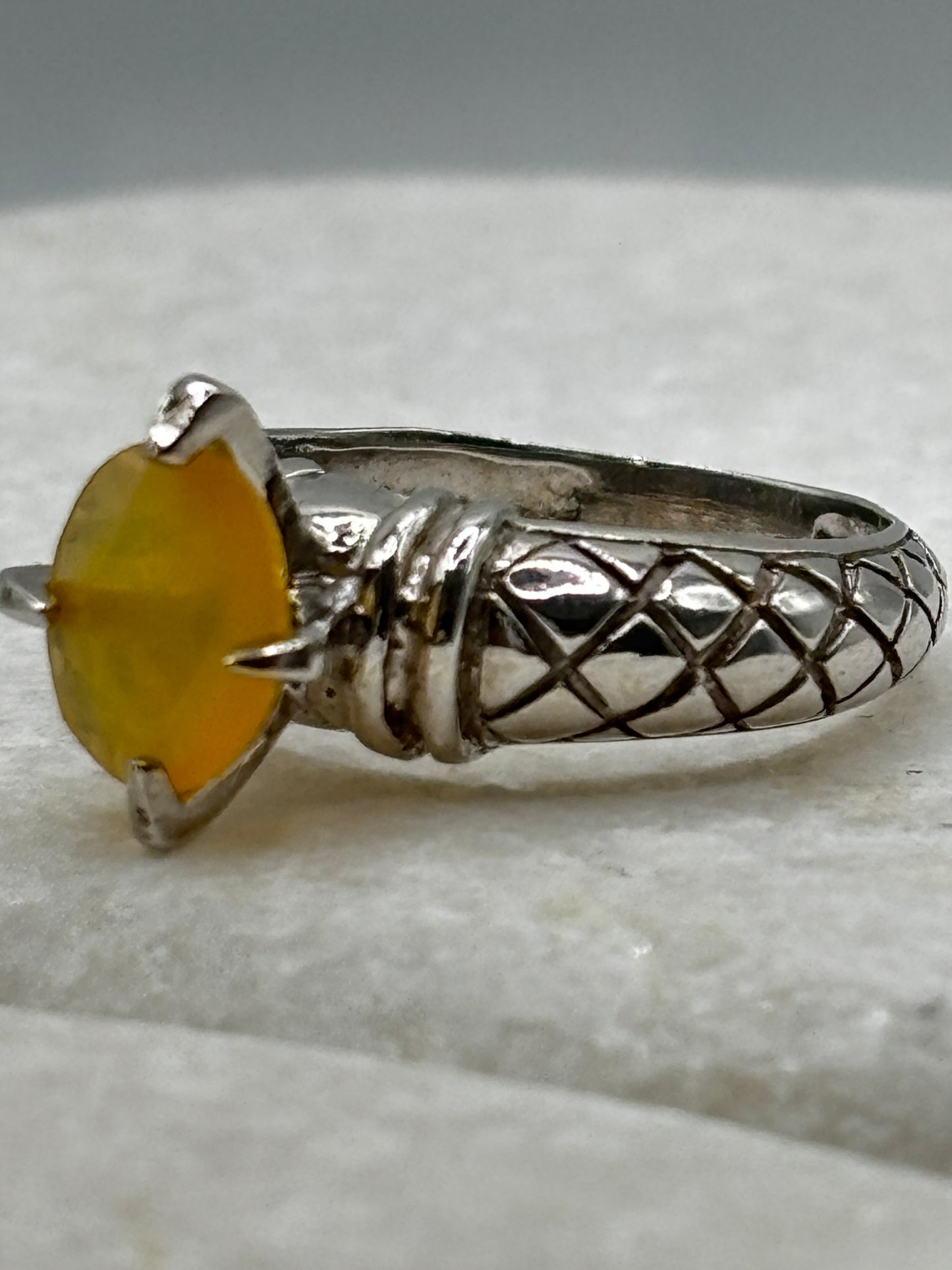 925 Sterling Silver Ethiopian Opal Solitaire Ring - Size N/O
