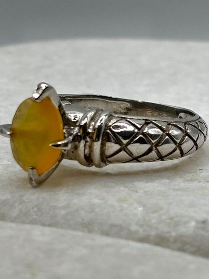 925 Sterling Silver Ethiopian Opal Solitaire Ring - Size N/O