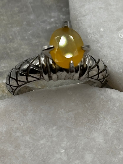 925 Sterling Silver Ethiopian Opal Solitaire Ring - Size N/O