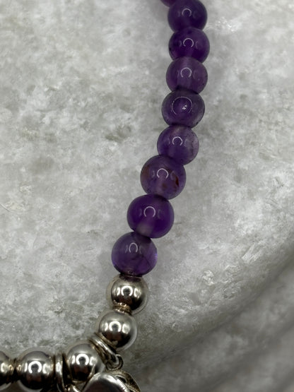 925 Sterling Silver Amethyst Angel Wing Heart Bracelet – Symbolic Gemstone Jewellery