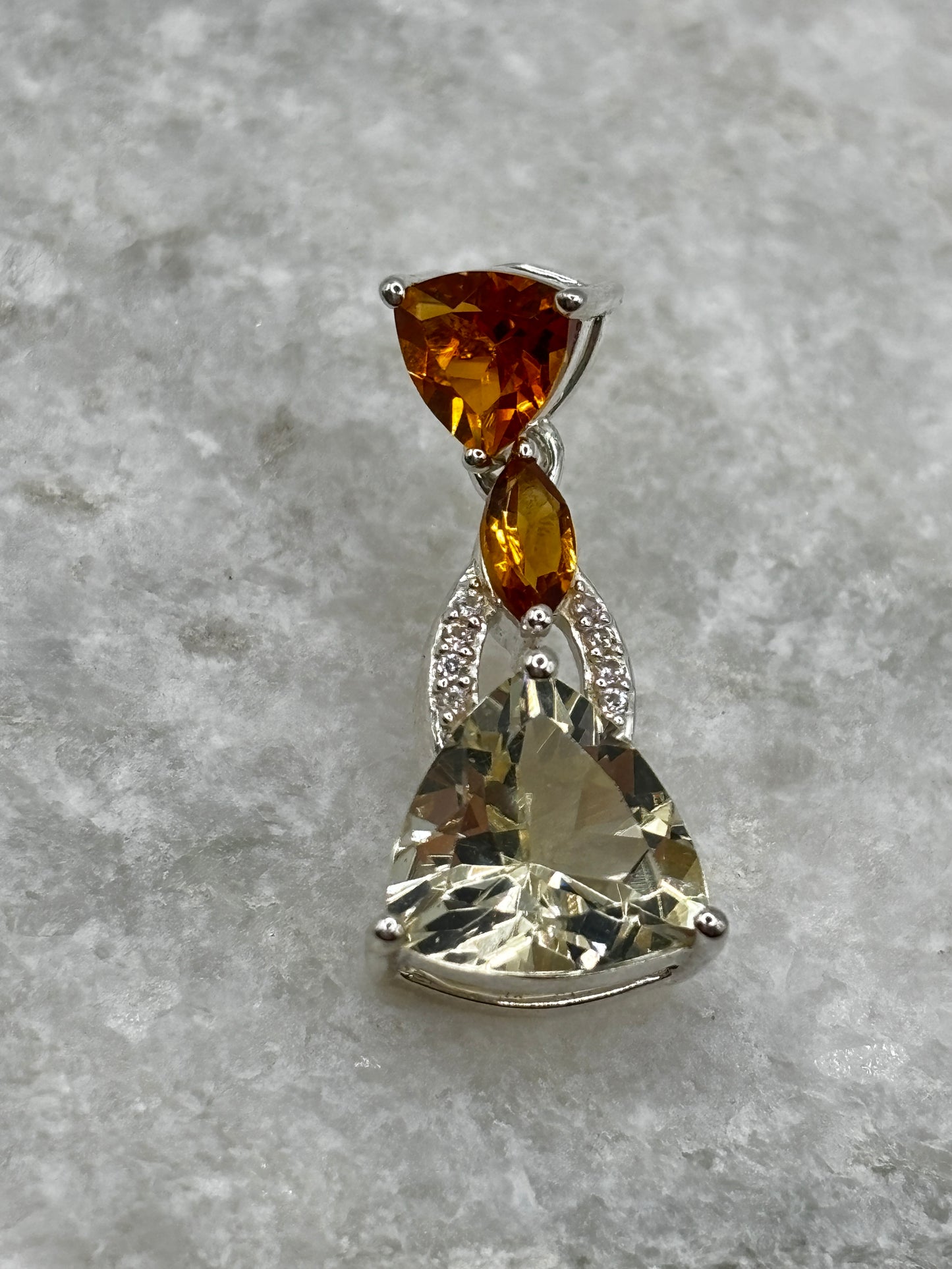 925 Sterling Silver Mandarin Garnet & White Zircon Large Drop Earrings