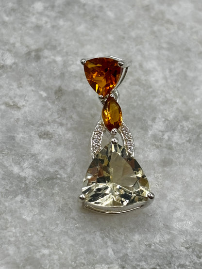 925 Sterling Silver Mandarin Garnet & White Zircon Large Drop Earrings