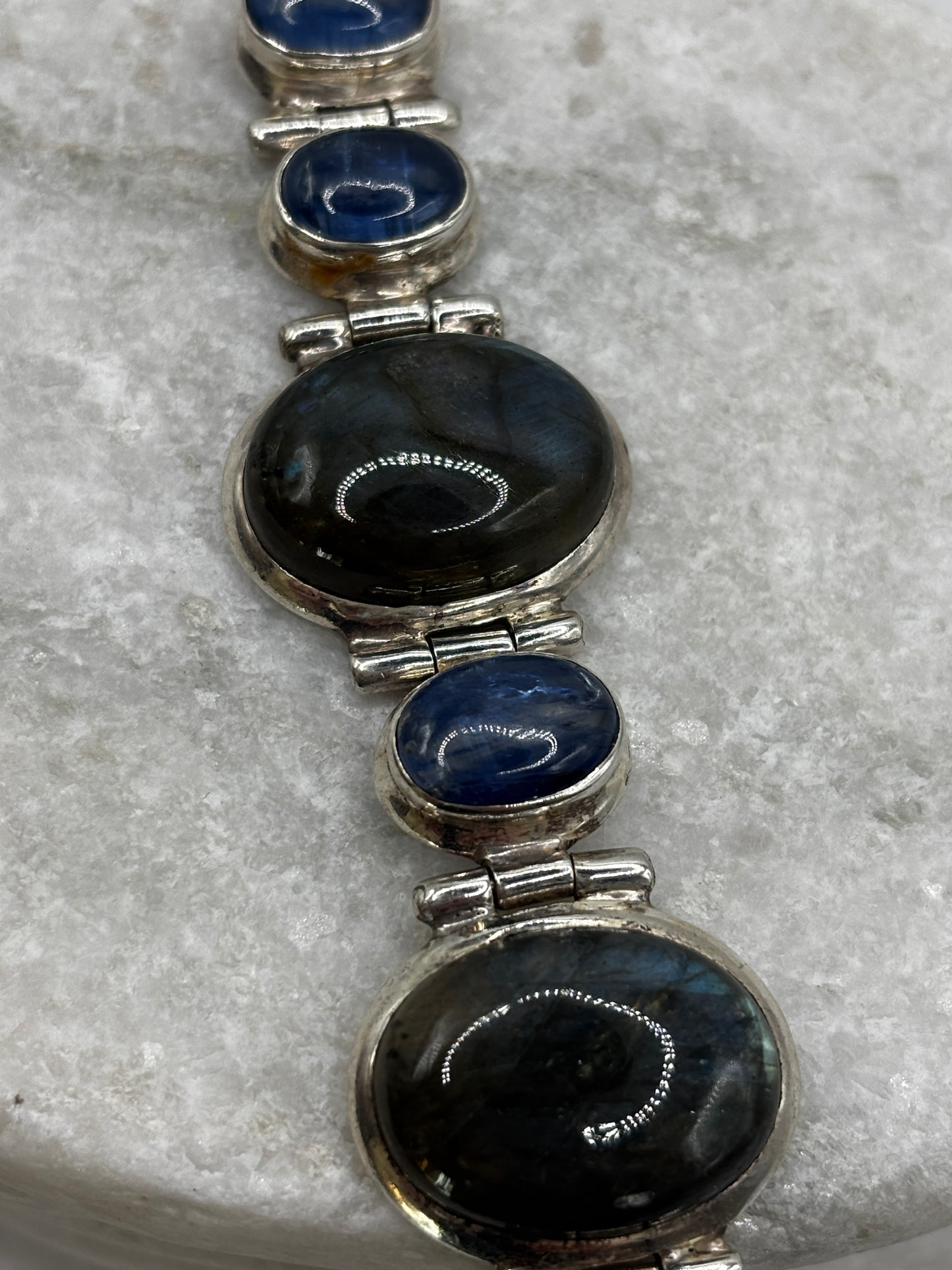 Vintage 925 Sterling Silver Labradorite And Kunzite Chunky Bracelet